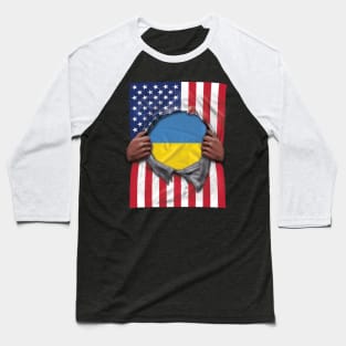 Ukraine Flag American Flag Ripped - Gift for Ukrainian From Ukraine Baseball T-Shirt